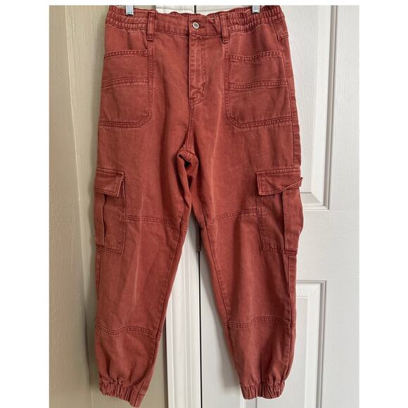 Free People Platoon Cargo Baggy Rust Denim Joggers Jeans Medium - Picture 2 of 8
